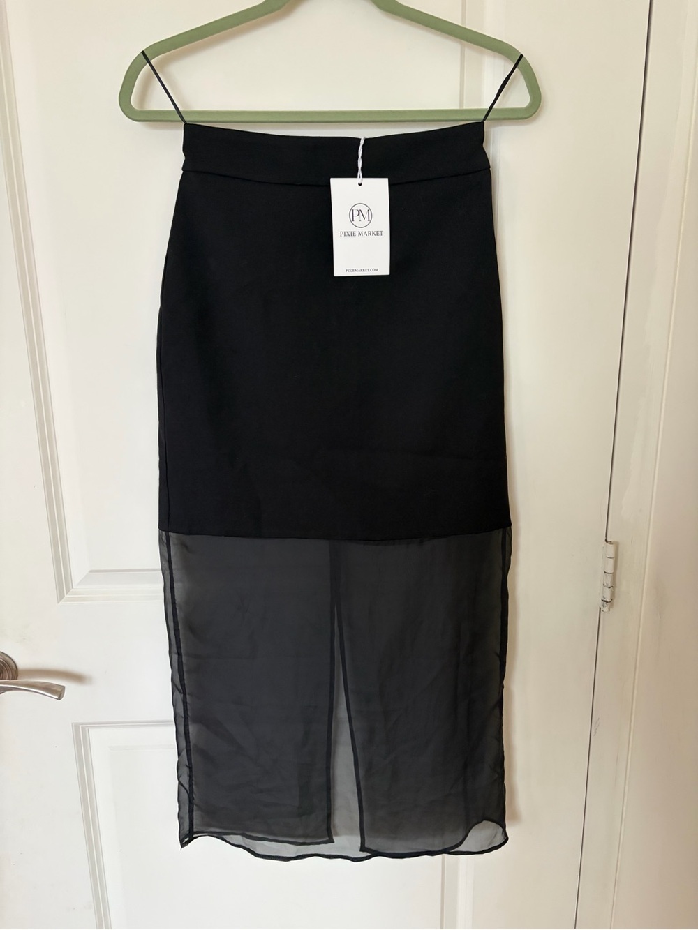 Pixie Market Black Midi Skirt with Mesh Sheet Bottom - Picture 3 of 7